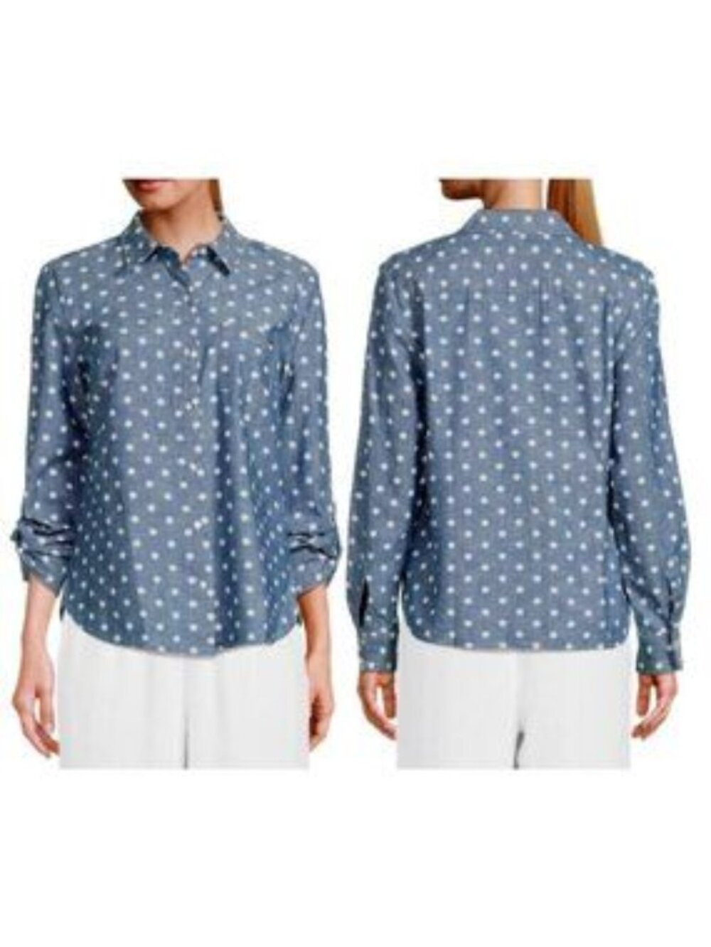Tommy Hilfiger Chambray Polka Dot Tunic Top Size M